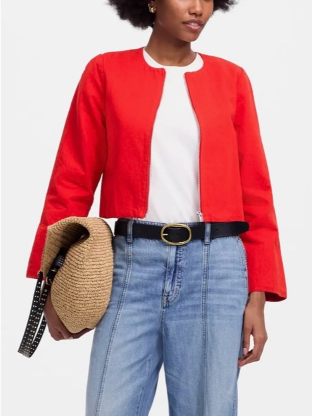 Madewell  Red Zip-Front Cotton and Linen Cropped Jacket Size XS